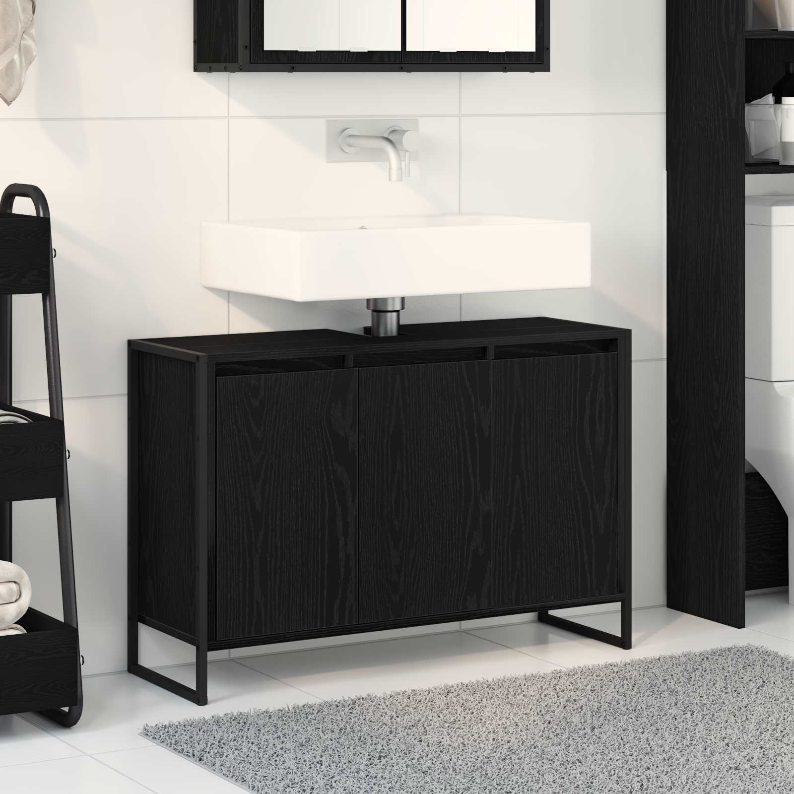 Badrumsskåp Svart Ek 90 x 30 x 60 cm Konstruerat trä