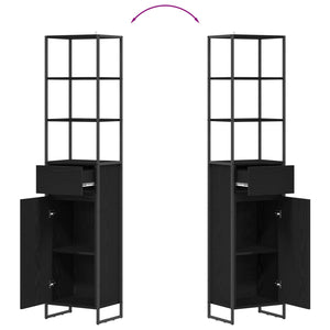 Badrumsskåp med låda Svart Ek 40 x 30 x 180 cm Konstruerat trä