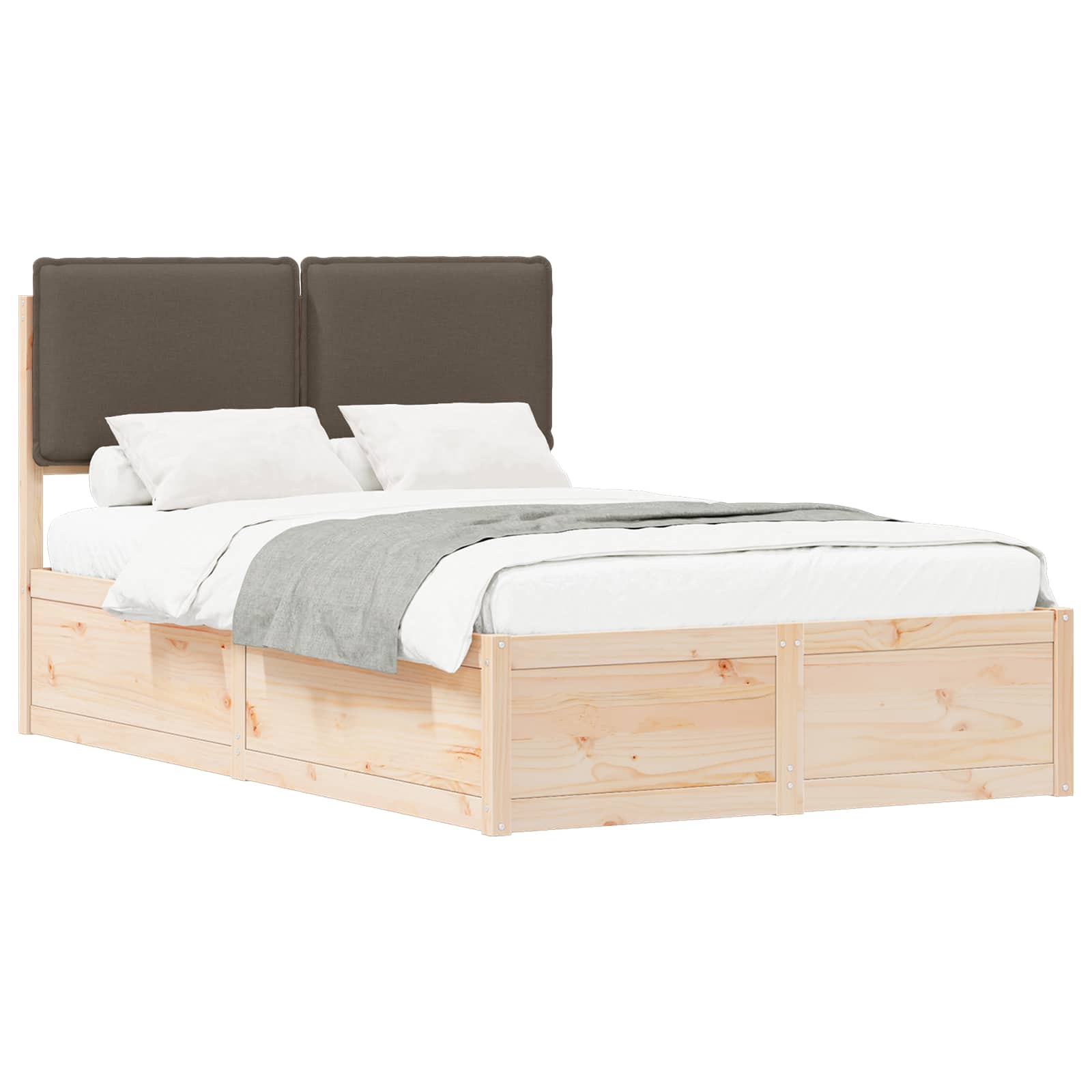 Sängram med Klädd Huvudgavel Taupe 120 x 190 cm Massiv furu