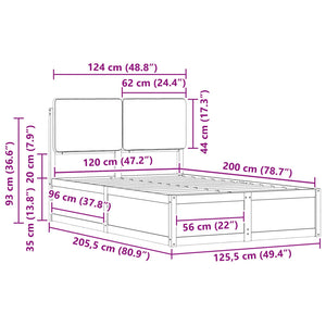 Sängram med Klädd Huvudgavel Ljusgrå 120 x 200 cm Massiv furu