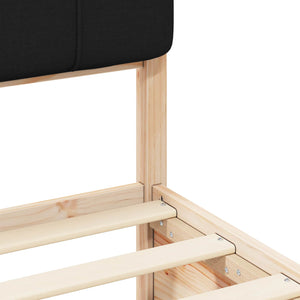 Sängram med Klädd Huvudgavel Svart 120 x 190 cm Massiv furu