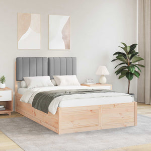 Sängram med Klädd Huvudgavel Ljusgrå 120 x 200 cm Massiv furu