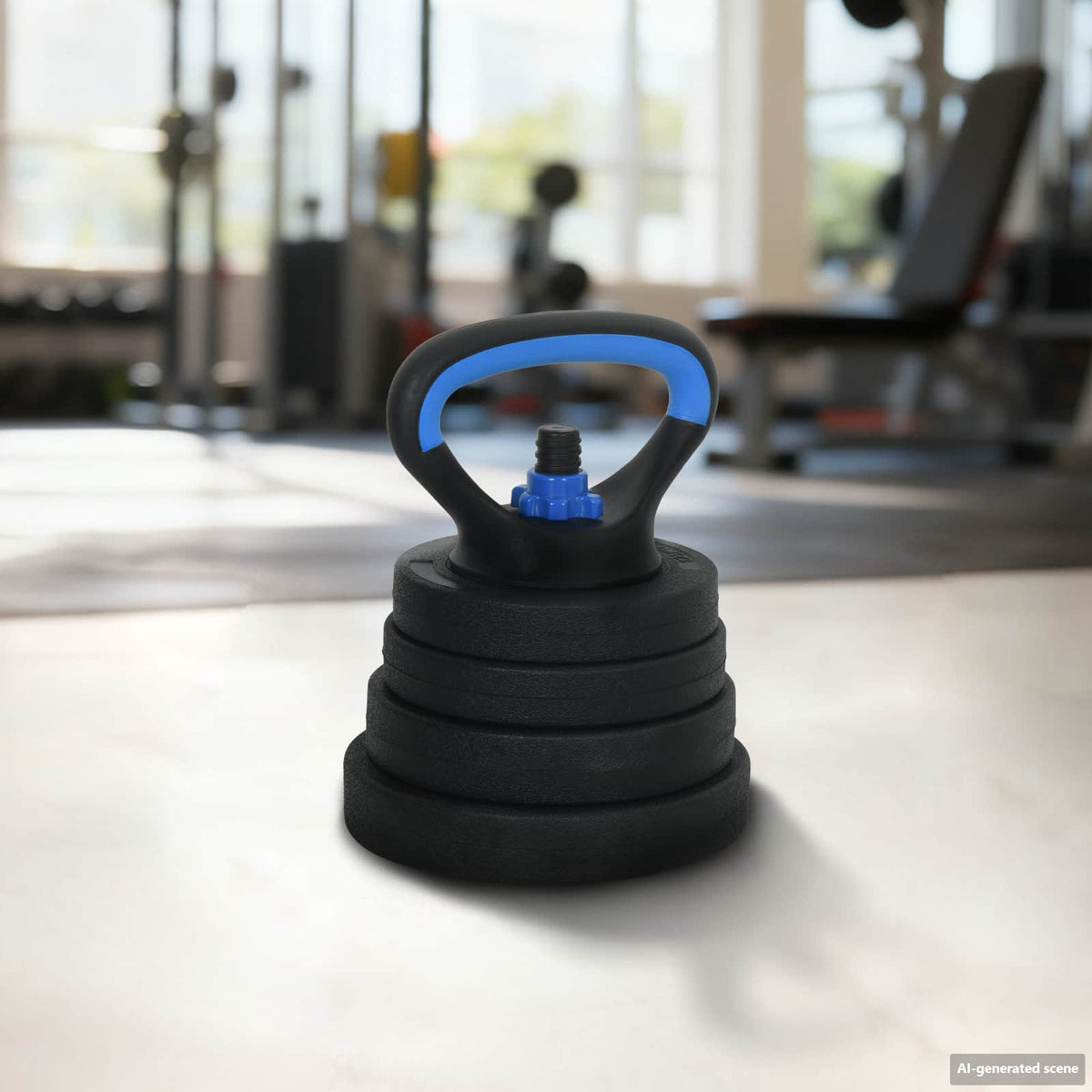 4-i-1 hantel, stång och kettlebell-set 30 kg Svart och blå