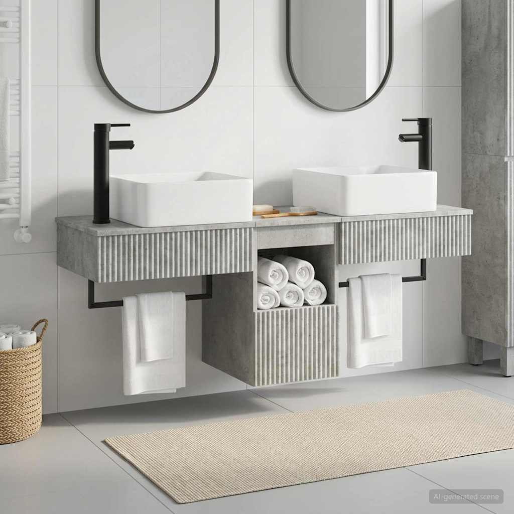 Badrumsskåpsset 3 st Betonggrå 53 x 35 x 39 cm Konstruerat trä