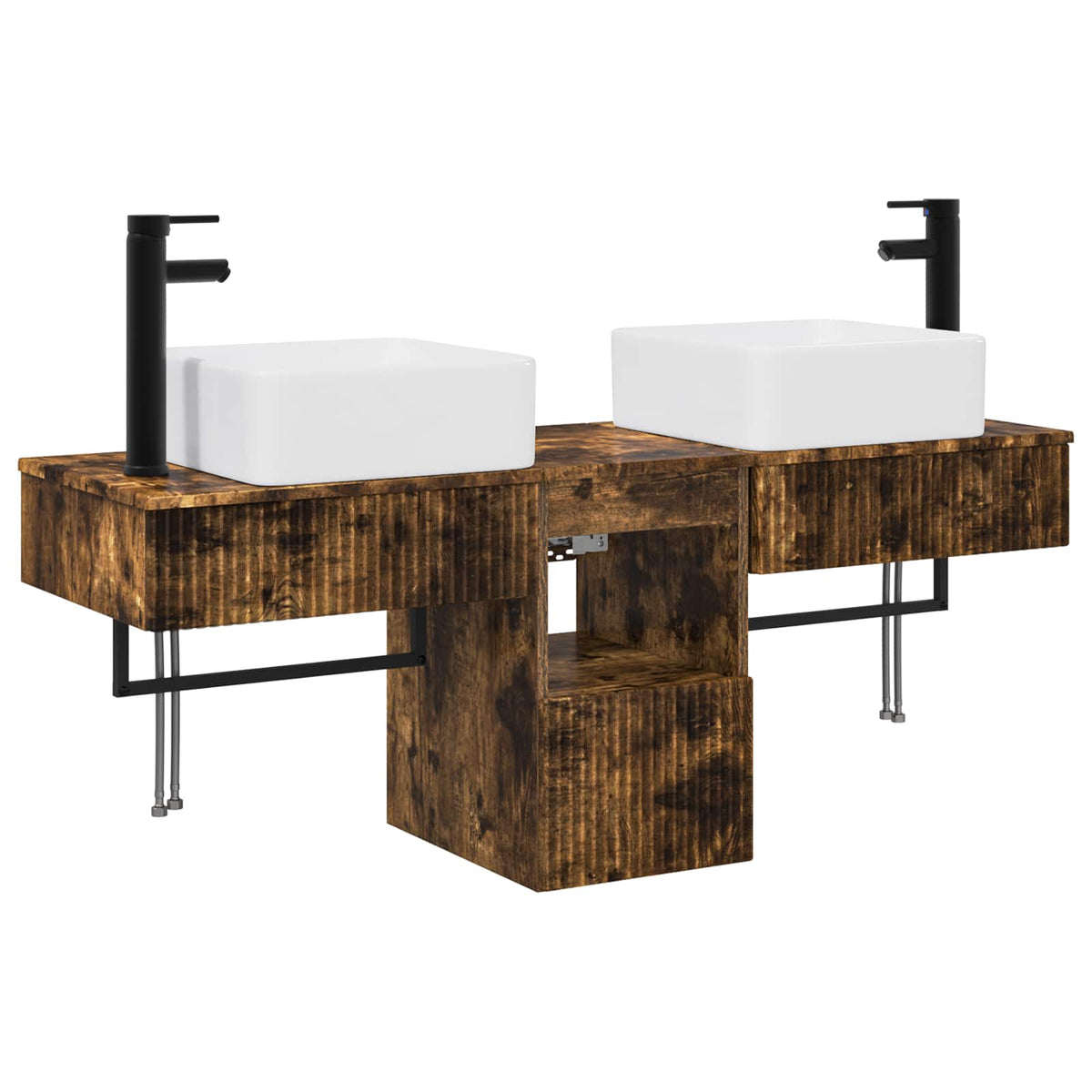 Badrumsskåpsset 3 st Rökt ek 136 x 35 x 80 cm Konstruerat trä