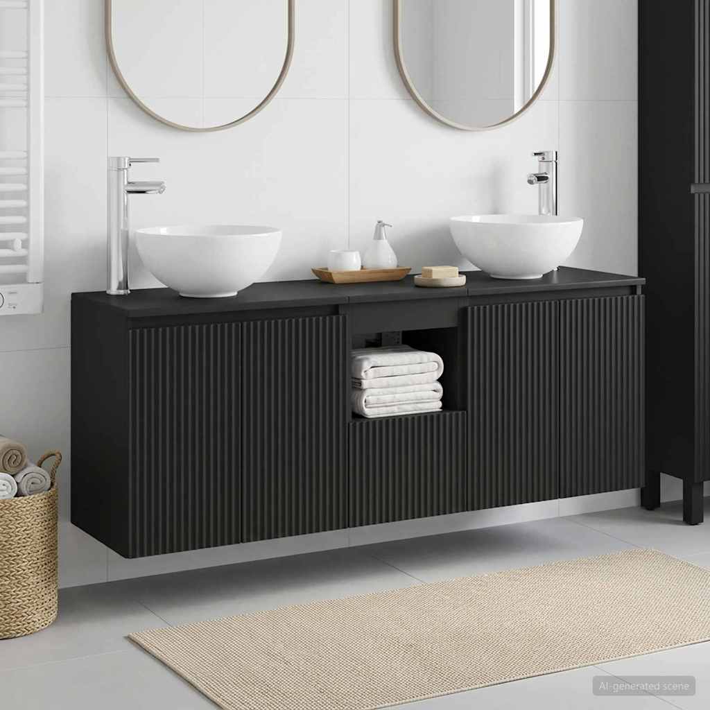 Badrumsskåpsset 3 st Svart 129 x 35 x 80 cm Konstruerat trä