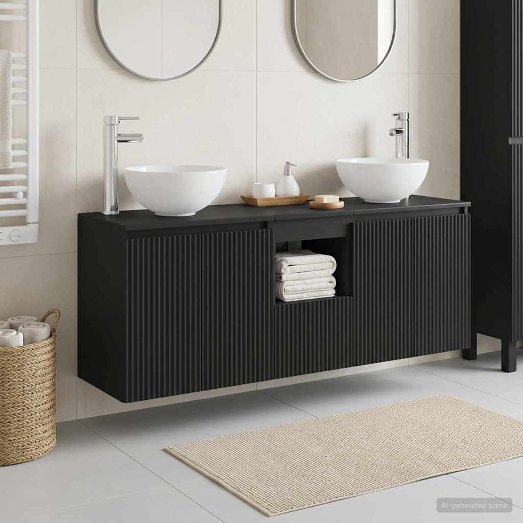 Badrumsskåpsset 3 st Svart 49,5 x 41 x 64,5 cm Konstruerat trä