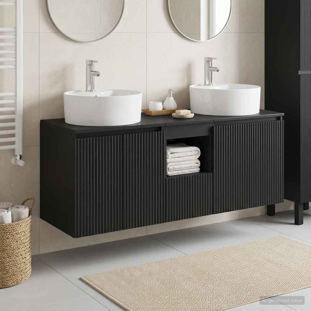 Badrumsskåpsset 3 st Svart 49,5 x 44,5 x 65 cm Konstruerat trä