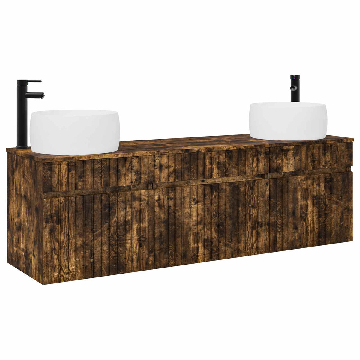 Badrumsskåpsset 3 st Rökt ek 49 x 44,5 x 66 cm Konstruerat trä