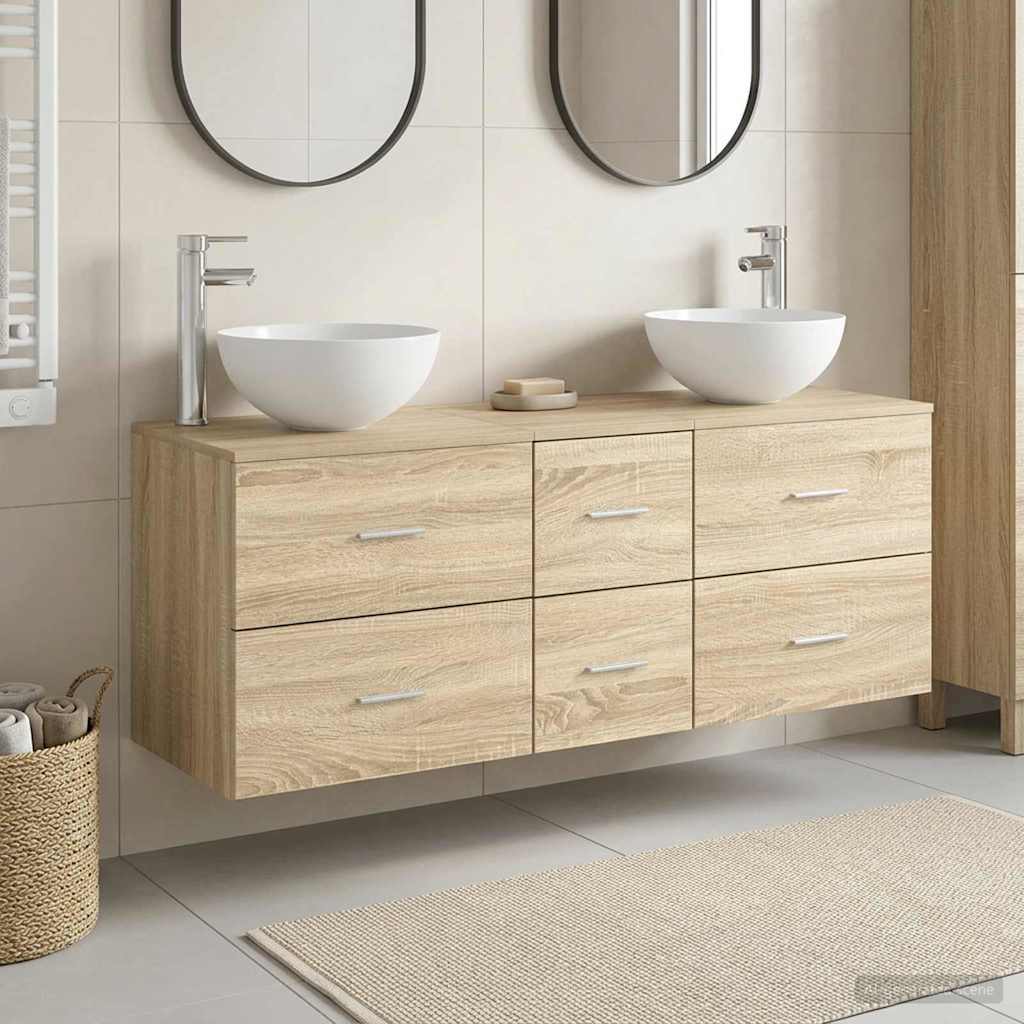 Badrumsskåpsset 3 st Sonoma-ek 129 x 35 x 80 cm Konstruerat trä