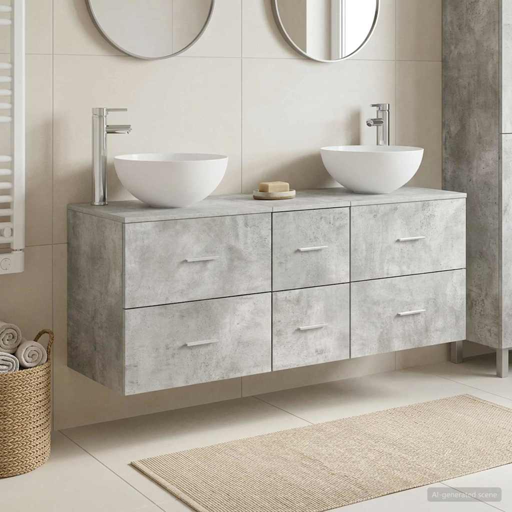 Badrumsskåpsset 3 st Betonggrå 129 x 35 x 80 cm Konstruerat trä