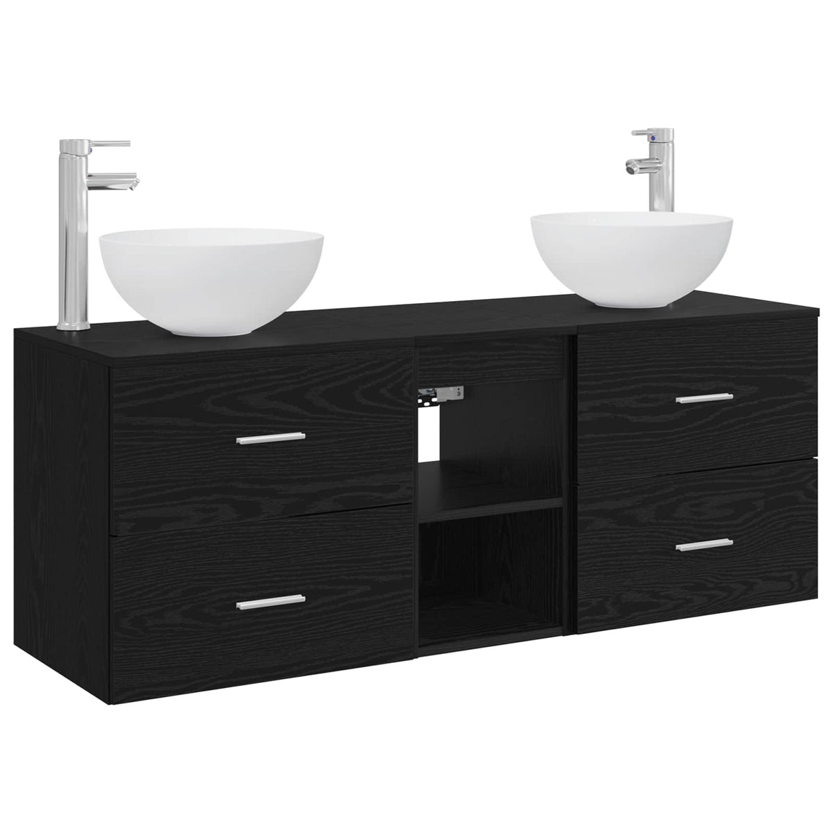 Badrumsskåpsset 3 st Svart ek 49,5 x 41 x 64,5 cm