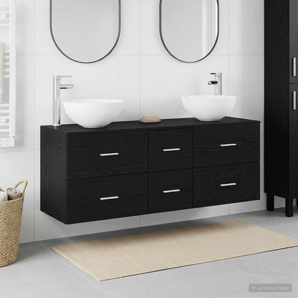 Badrumsskåpsset 3 st Svart ek 49,5 x 41 x 64,5 cm