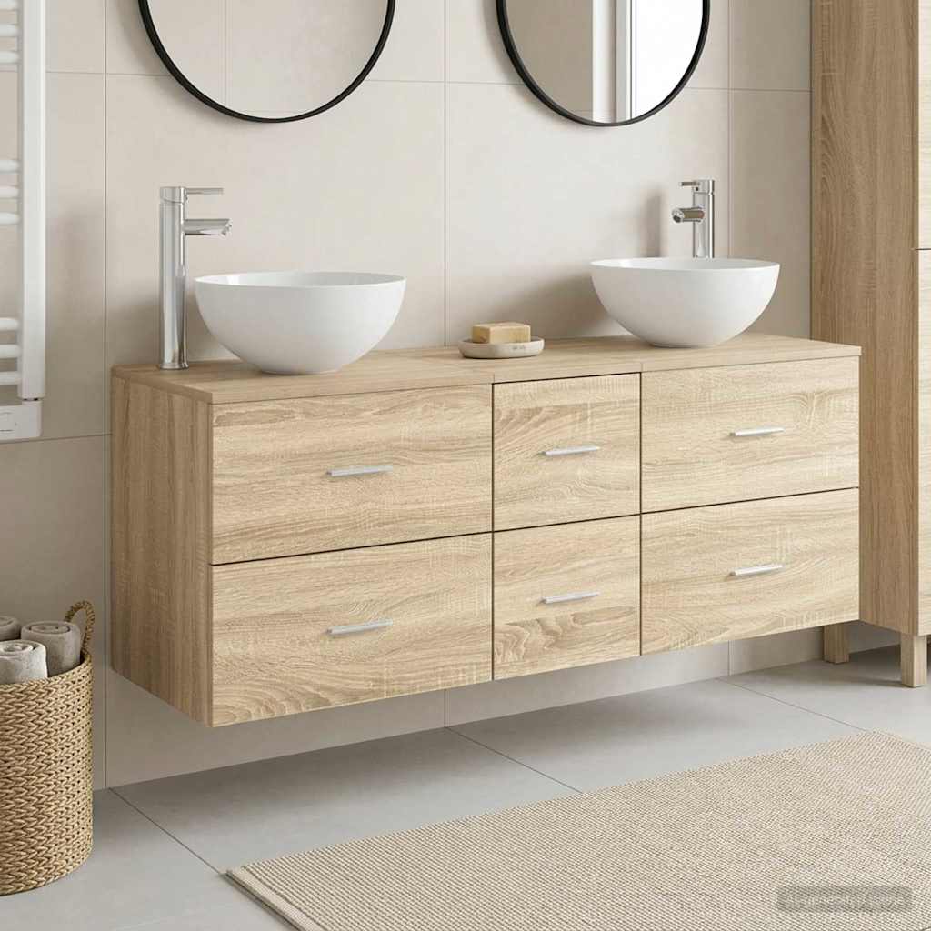 Badrumsskåpsset 3 st Sonoma-ek 129 x 41 x 80 cm Konstruerat trä