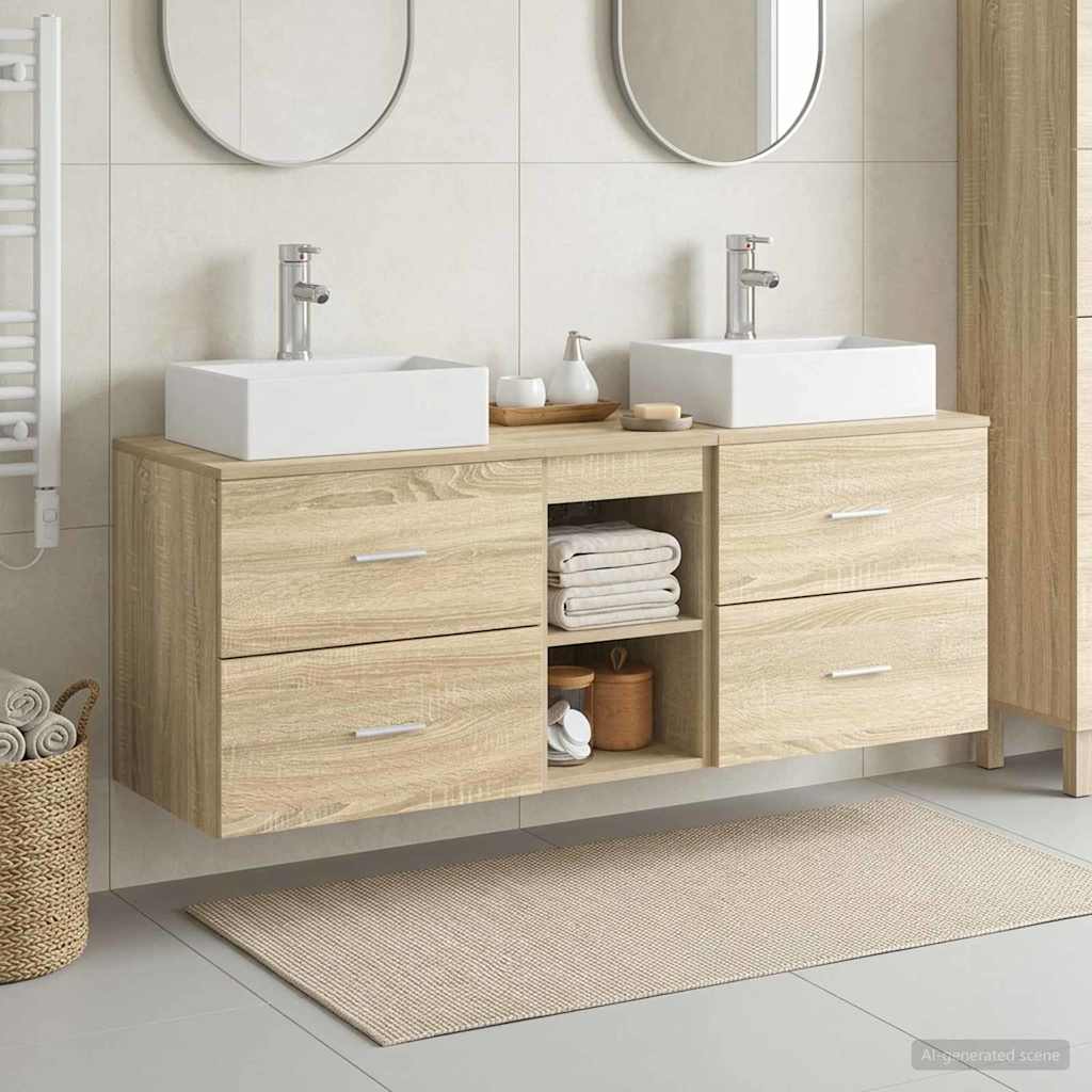 Badrumsskåpsset 3 st Sonoma-ek 129 x 41 x 79.5 cm