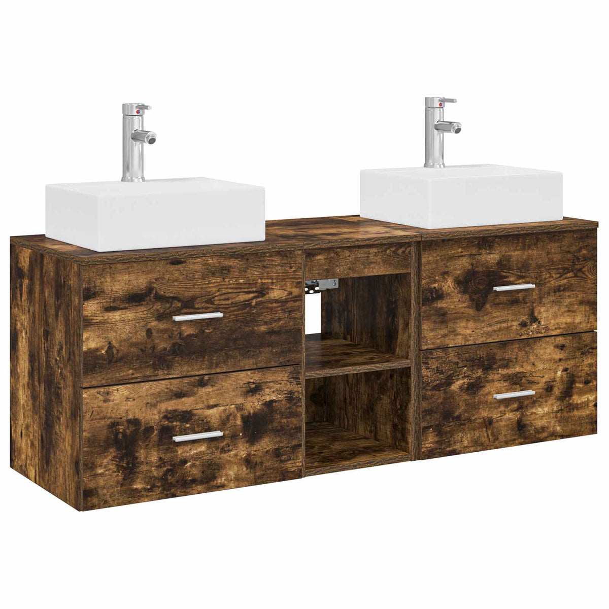 Badrumsskåpsset 3 st Rökt ek 129 x 41 x 79.5 cm Konstruerat trä