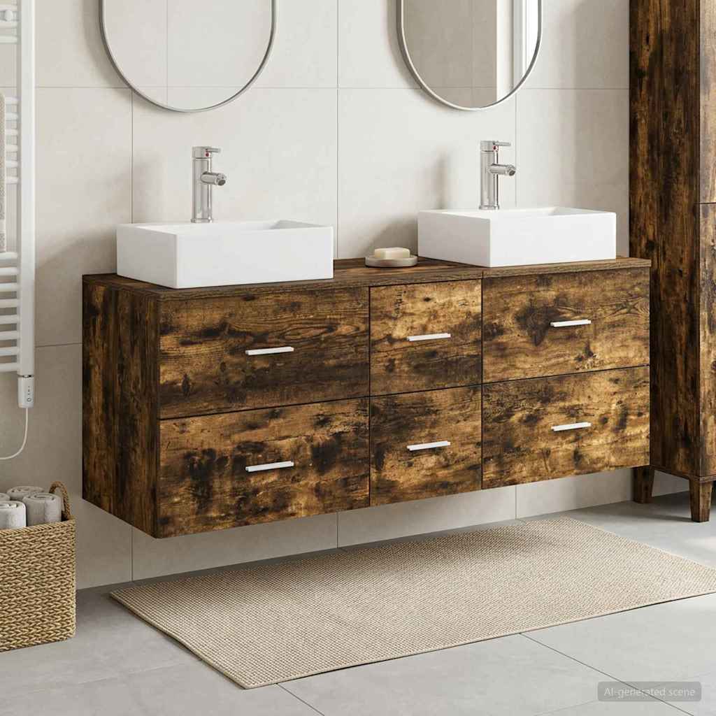 Badrumsskåpsset 3 st Rökt ek 129 x 41 x 79,5 cm Konstruerat trä