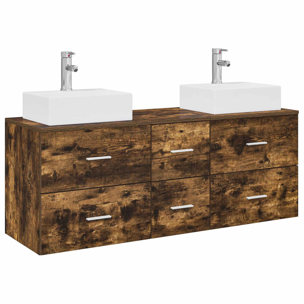Badrumsskåpsset 3 st Rökt ek 129 x 41 x 79,5 cm Konstruerat trä