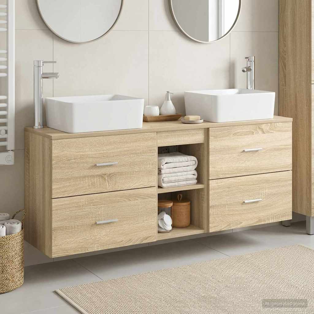 Badrumsskåpsset 3 st Sonoma-ek 136 x 35 x 80 cm Konstruerat trä