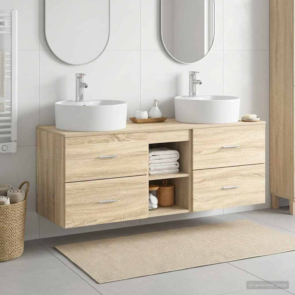Badrumsskåpsset 3 st Sonoma-ek 129 x 44.5 x 82 cm