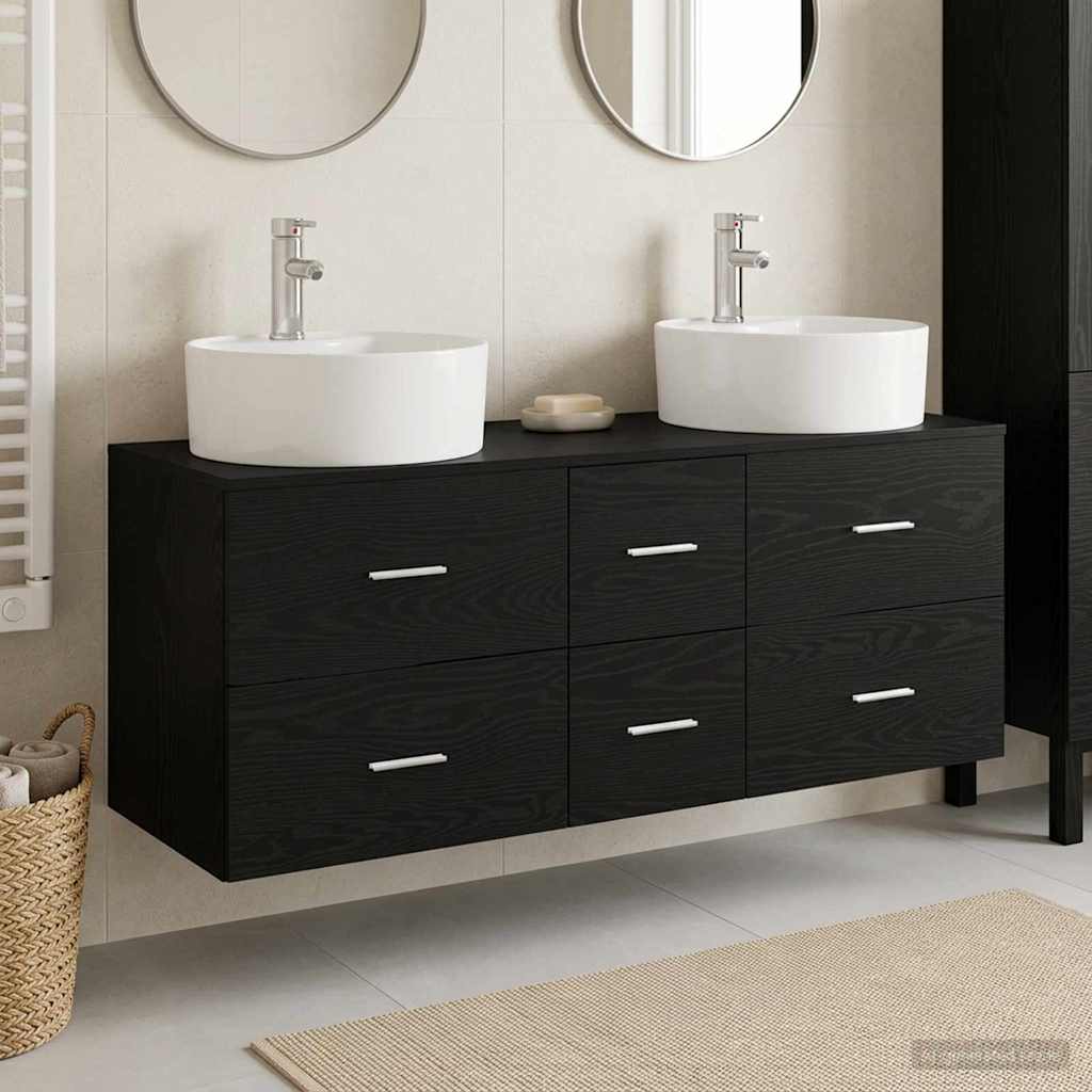 Badrumsmöbelset 3 st Svart 129 x 44,5 x 80 cm Konstruerat trä