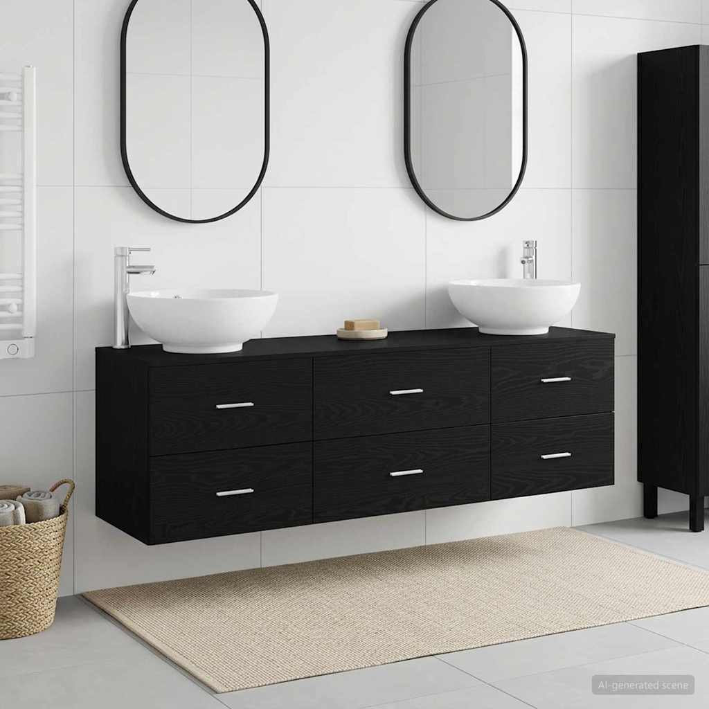 Badrumsmöbelset 3 st Svart 161 x 44,5 x 80 cm Konstruerat trä