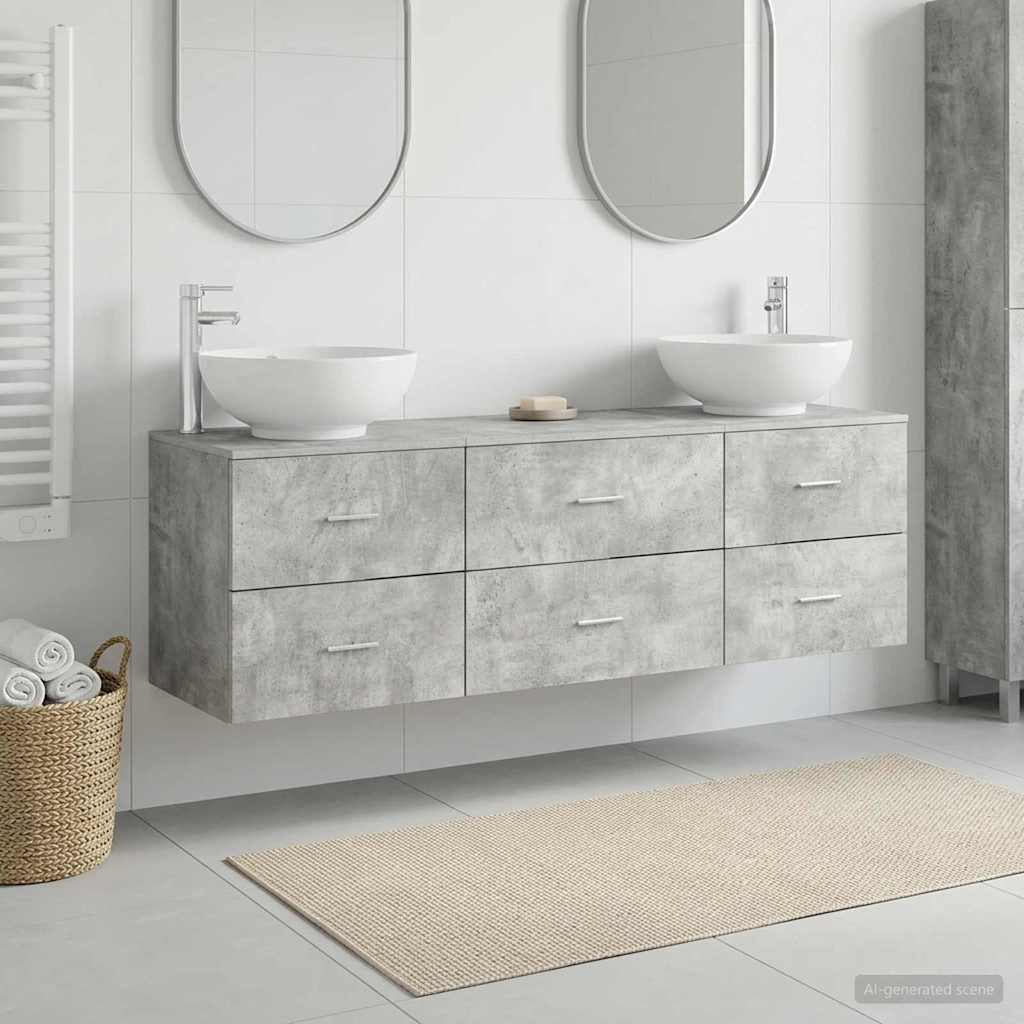 Badrumsmöbelset 3 st Betonggrå 49,5 x 44,5 x 65 cm