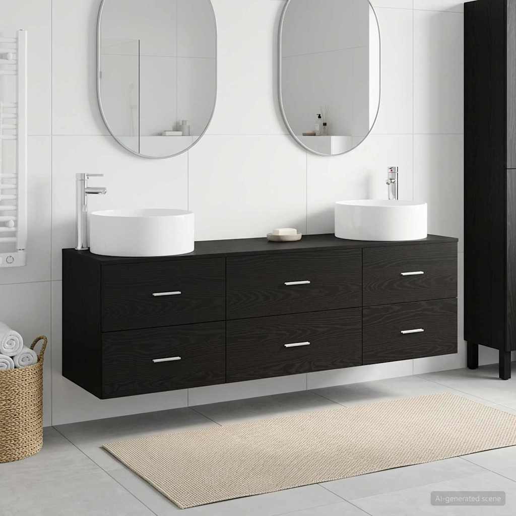 Badrumsmöbelset 3 st Svart 161,5 x 44,5 x 80 cm Konstruerat trä
