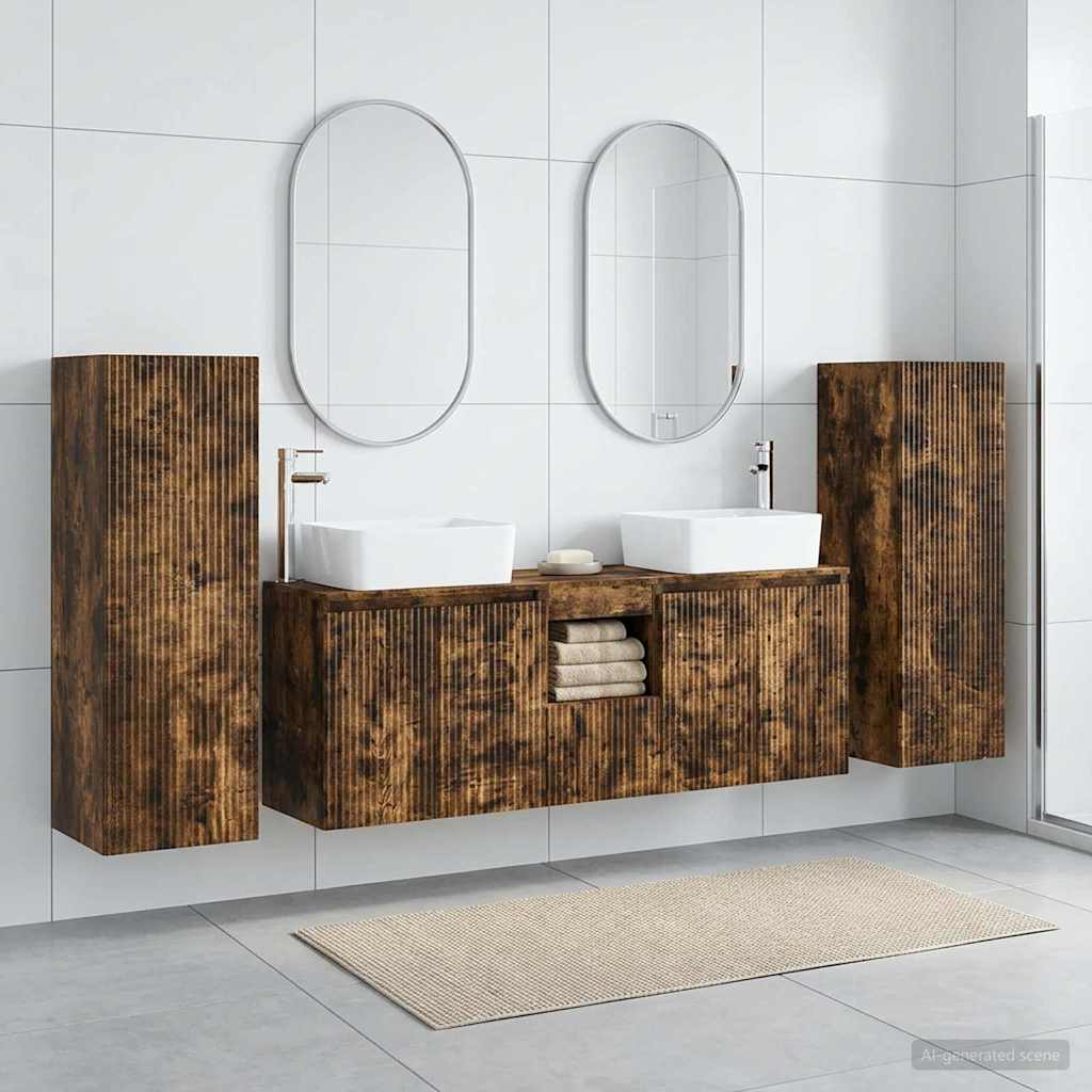 Badrumsmöbelset 5 st Rökt ek 33 x 34,5 x 100 cm Konstruerat trä