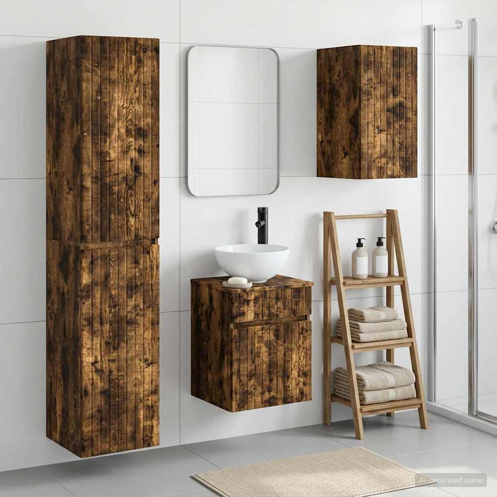 Badrumsmöbelset 3 st Rökt ek 33 x 34,5 x 160 cm Konstruerat trä