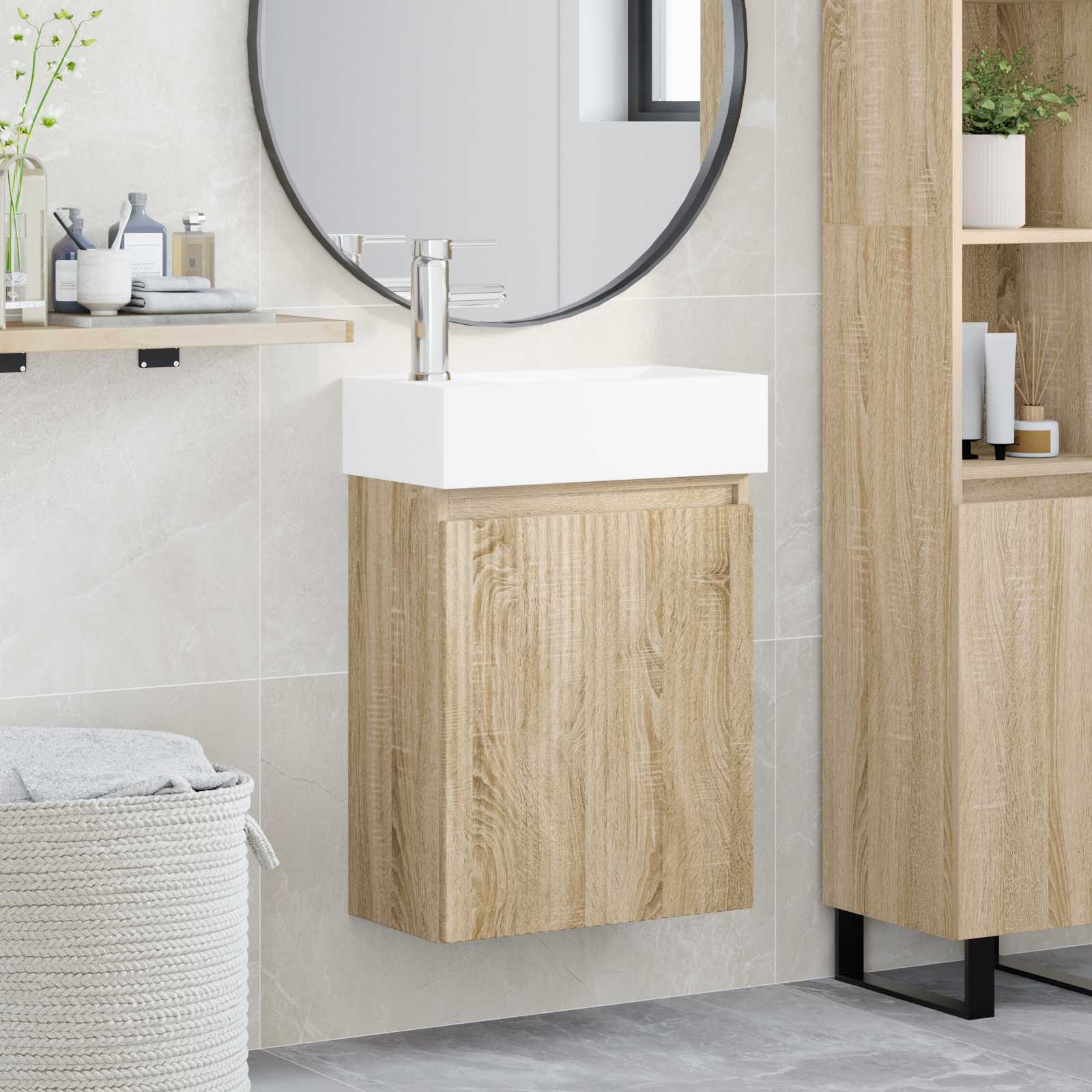 Badrumsspegel med kran Sonoma-ek 45,5 x 22,5 x 84 cm