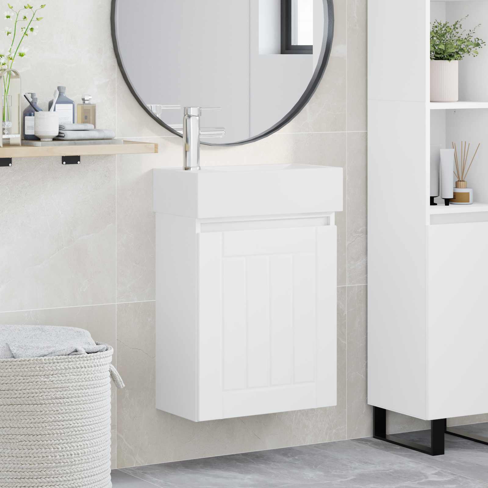 Badrumsspegel med kran Vit 45,5 x 25,5 x 84 cm