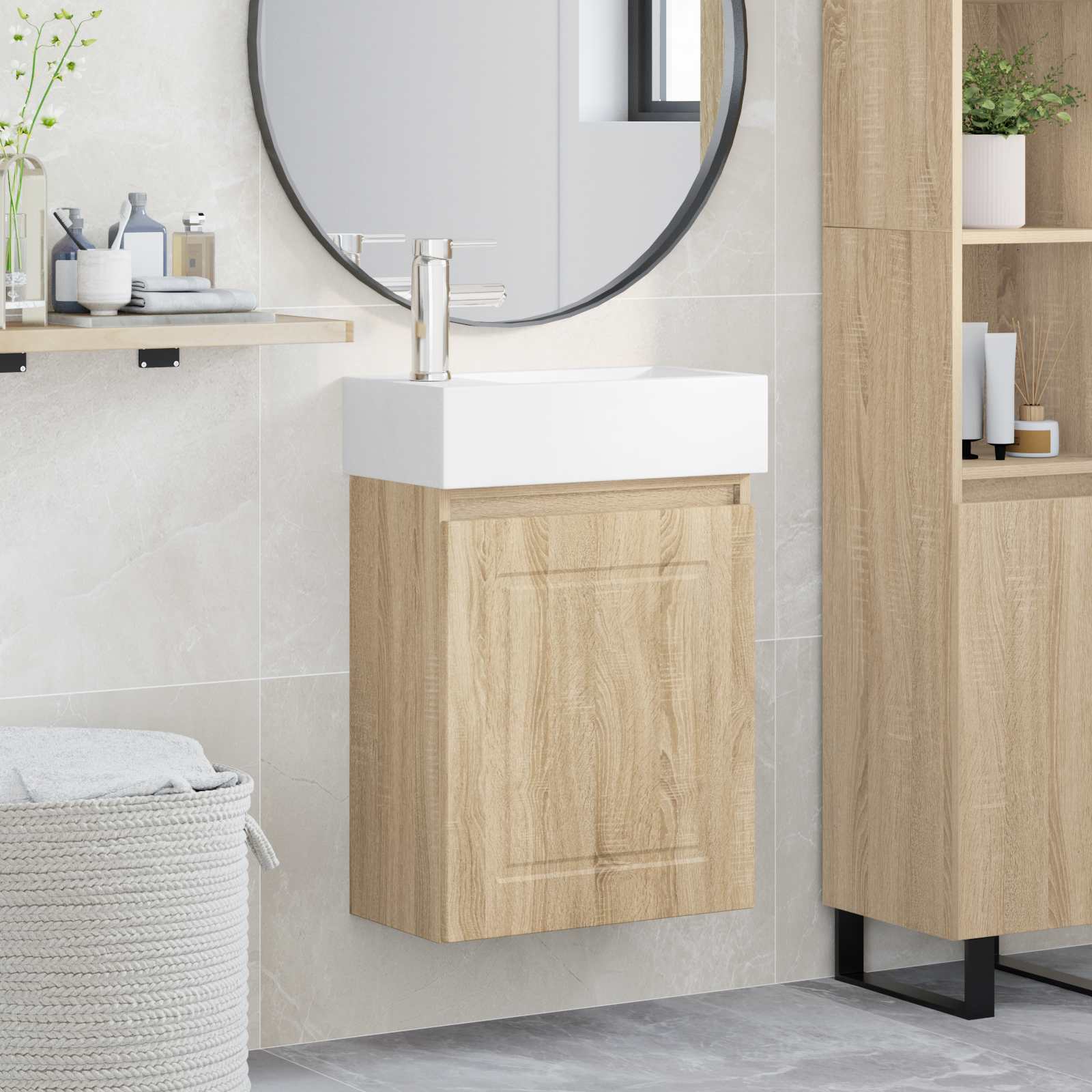 Badrumsspegel med kran Sonoma-ek 45,5 x 22,5 x 84 cm