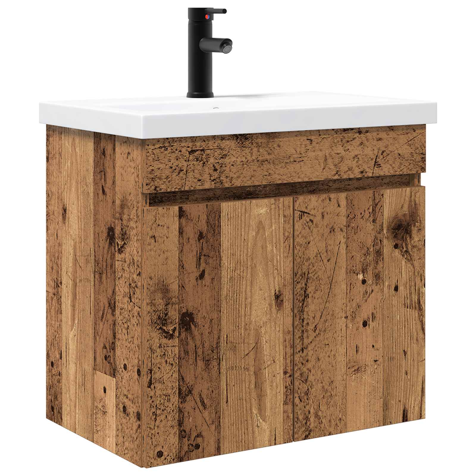 Badrumsspegel med kran Gammalt trä 61 x 40 x 74,5 cm