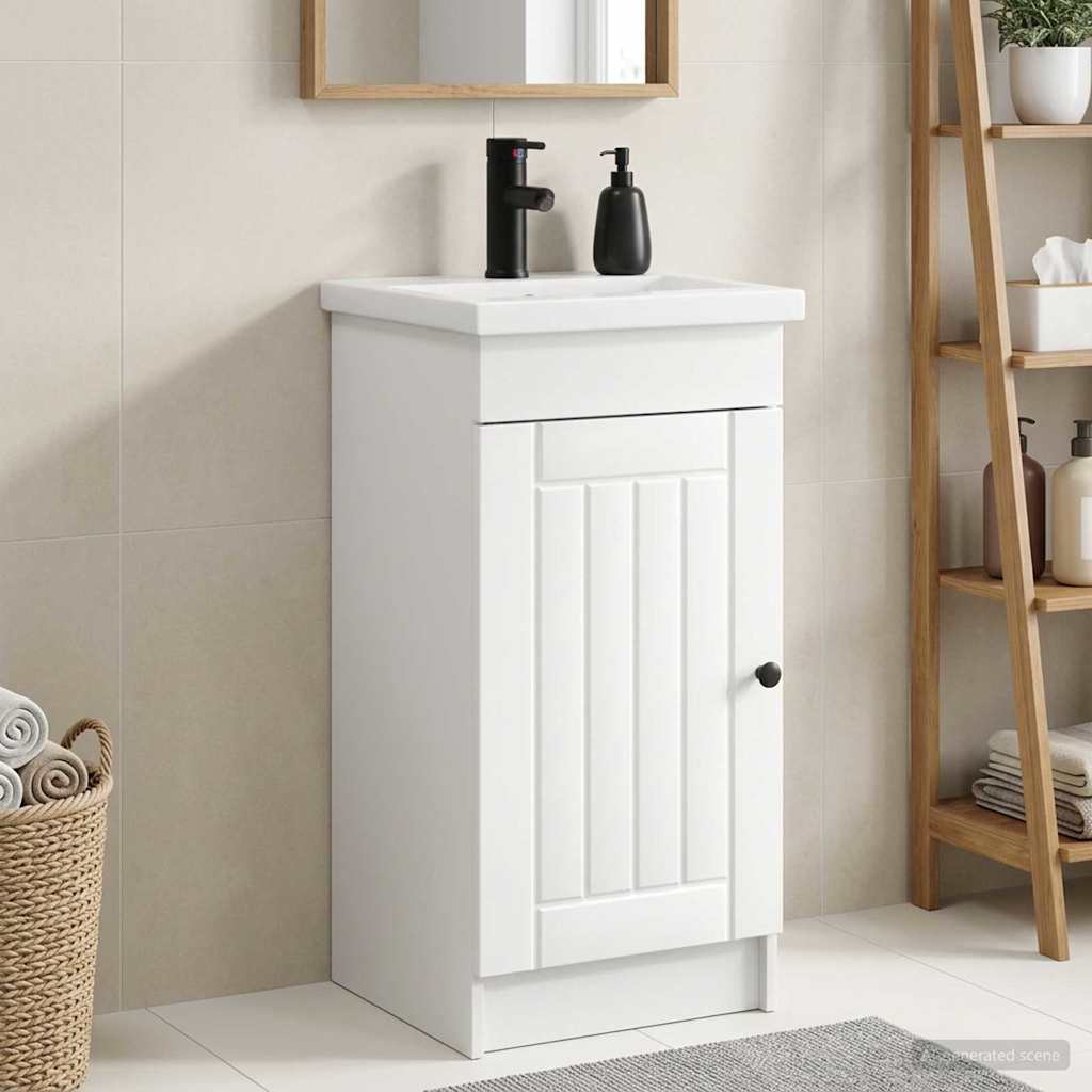 Badrumsspegel med handfat Vit 42 x 40 x 84,5 cm Konstruerat trä