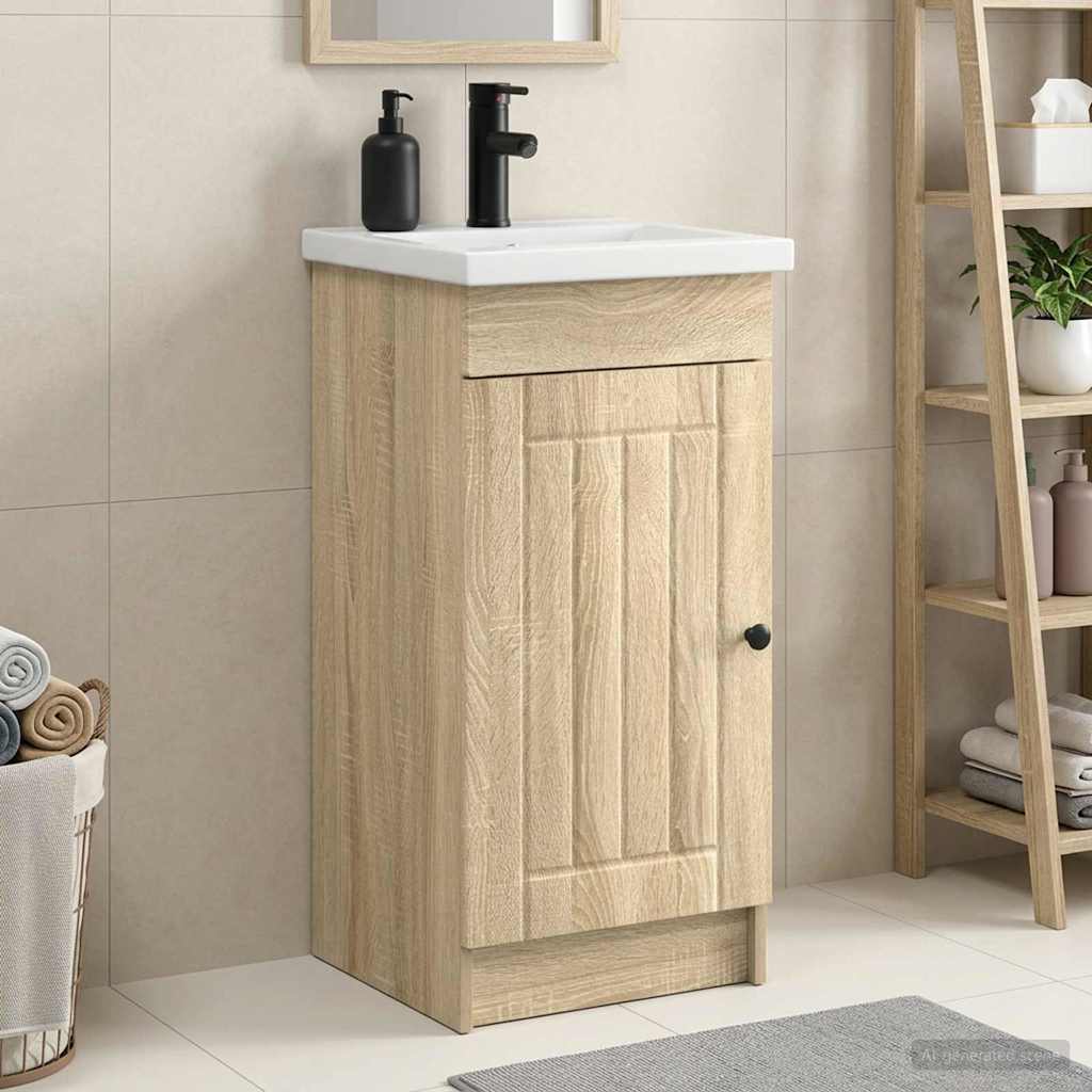 Badrumsspegel med handfat Sonoma-ek 42 x 40 x 84,5 cm