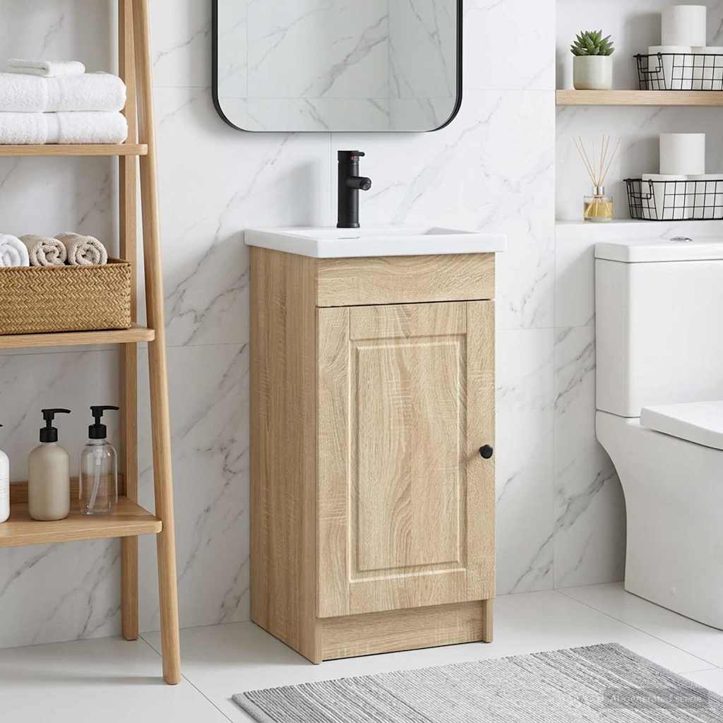 Badrumsspegel med handfat Sonoma-ek 42 x 40 x 84,5 cm