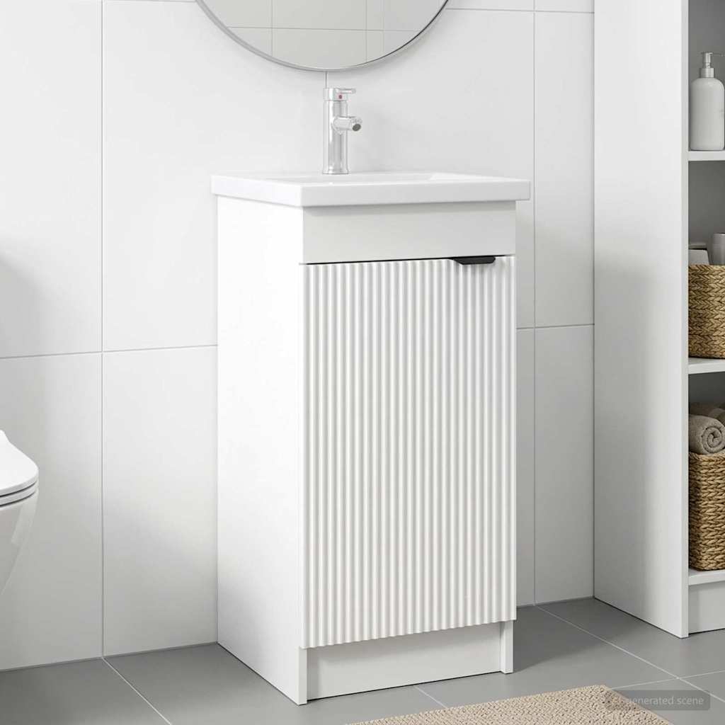 Badrumsspegel med handfat Vit 42 x 40 x 84,5 cm Konstruerat trä