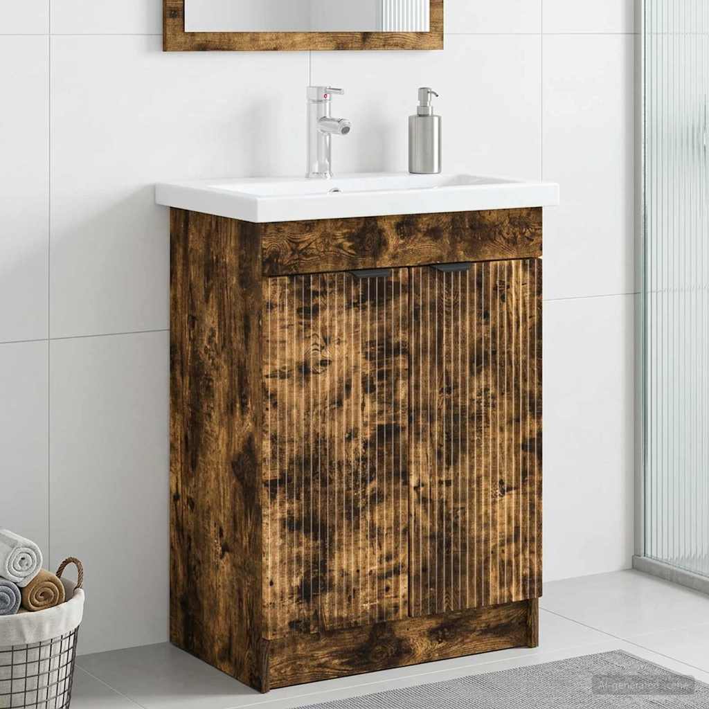 Badrumsskåp under handfat Rökt ek 78,5 x 37,5 x 81 cm