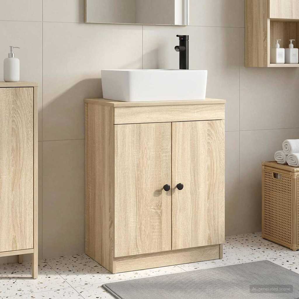 Badrumsspegel med handfat Sonoma-ek 54 x 35 x 83 cm