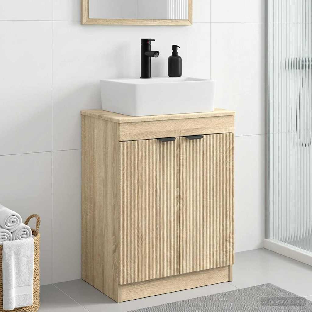 Badrumsspegel med handfat Sonoma-ek 54 x 35 x 83 cm