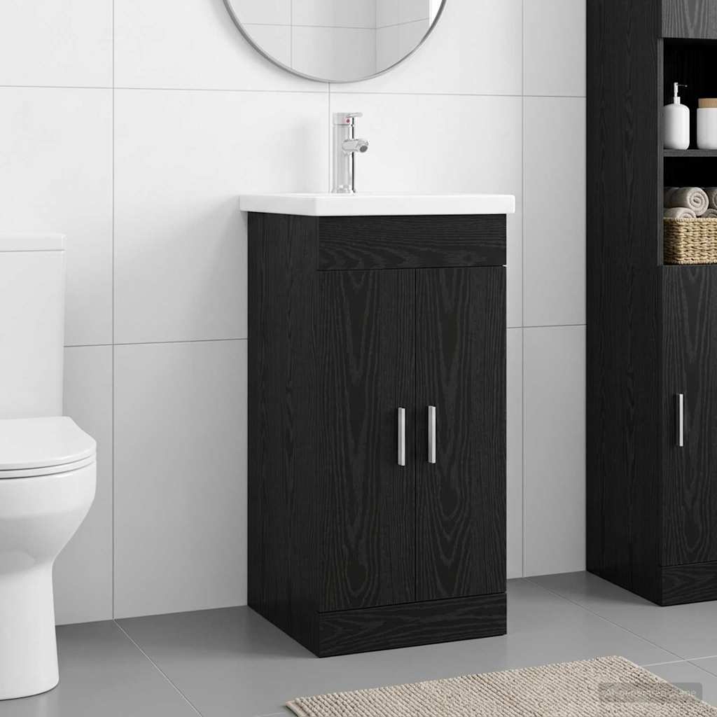 Badrumsspegel med handfat Svart ek 42 x 40 x 84,5 cm