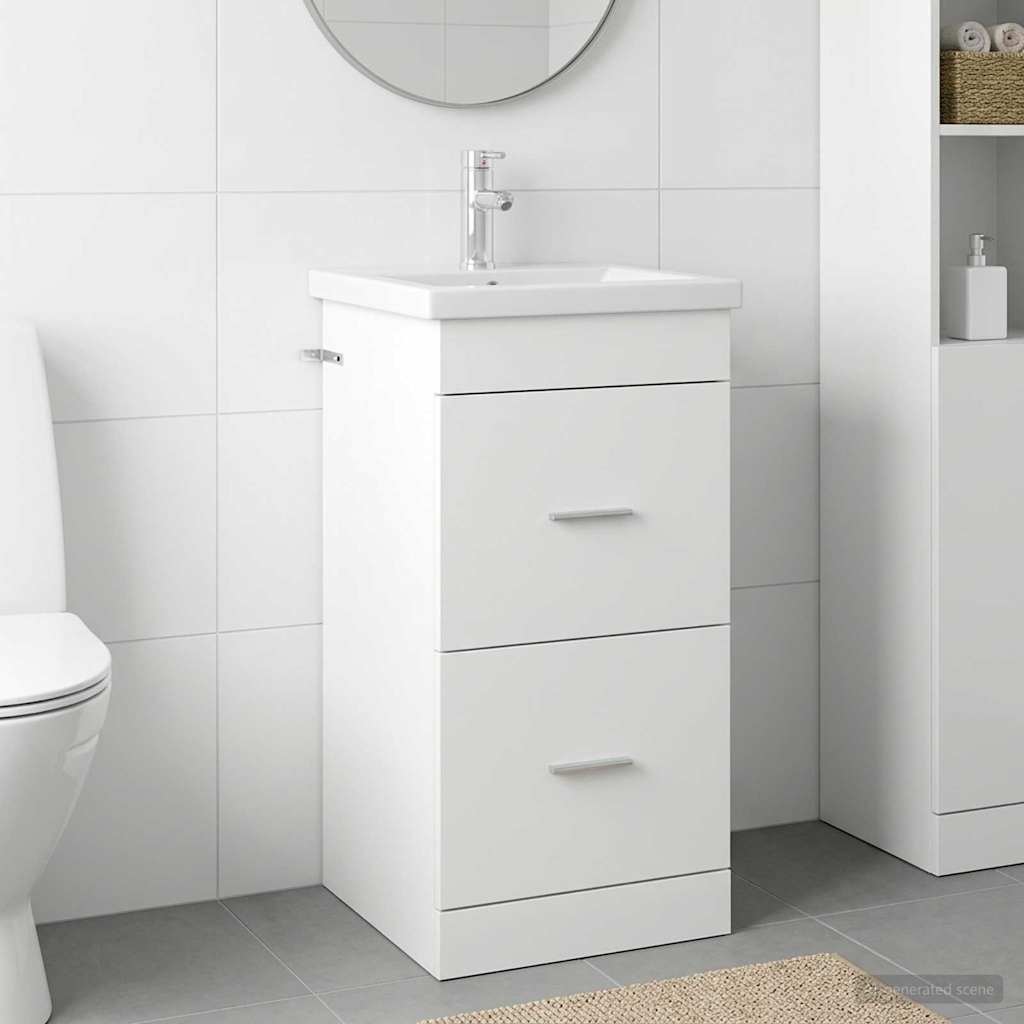 Badrumsspegel med handfat Vit 42 x 40 x 84,5 cm Konstruerat trä