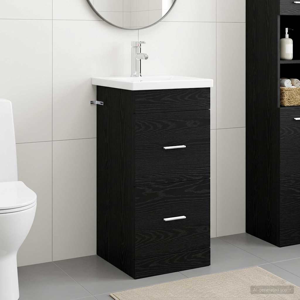 Badrumsspegel med handfat Svart ek 42 x 40 x 84,5 cm
