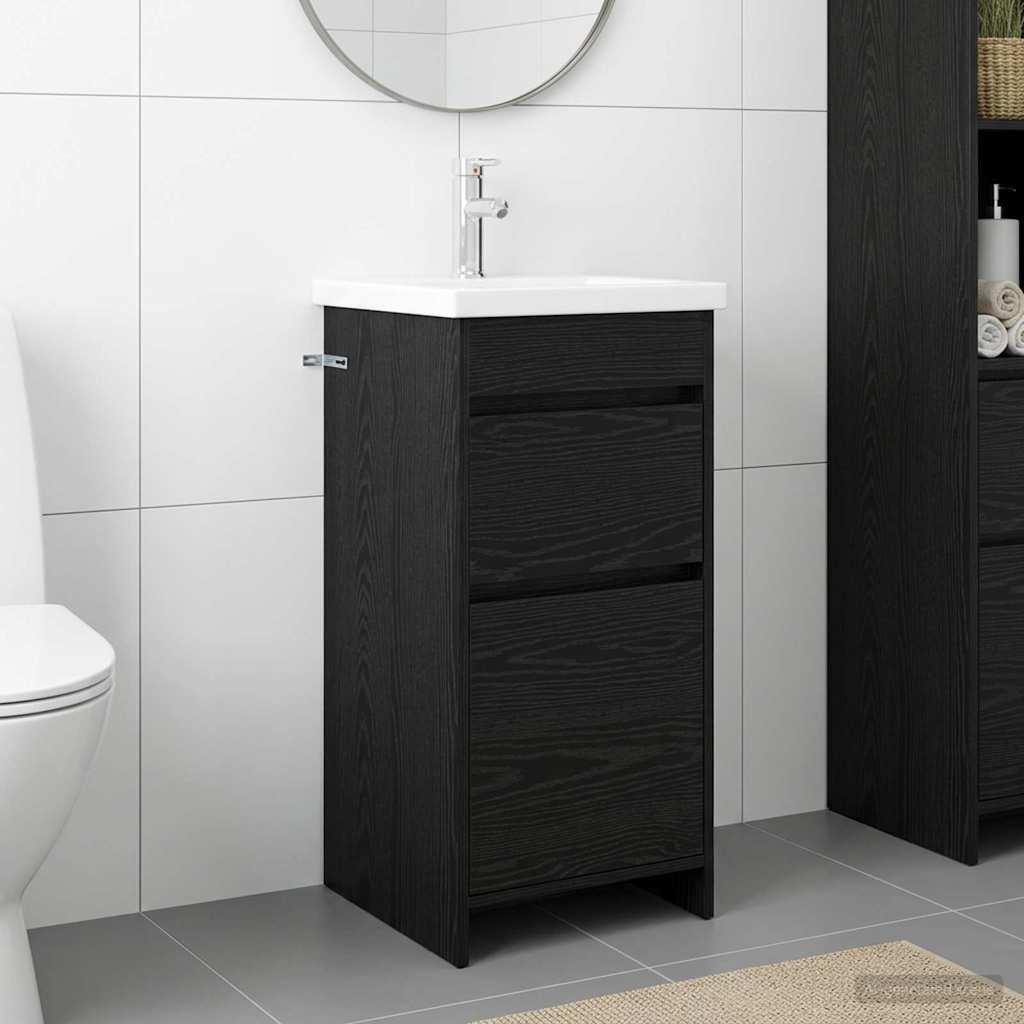 Badrumsspegel med handfat Svart ek 42 x 40 x 84,5 cm