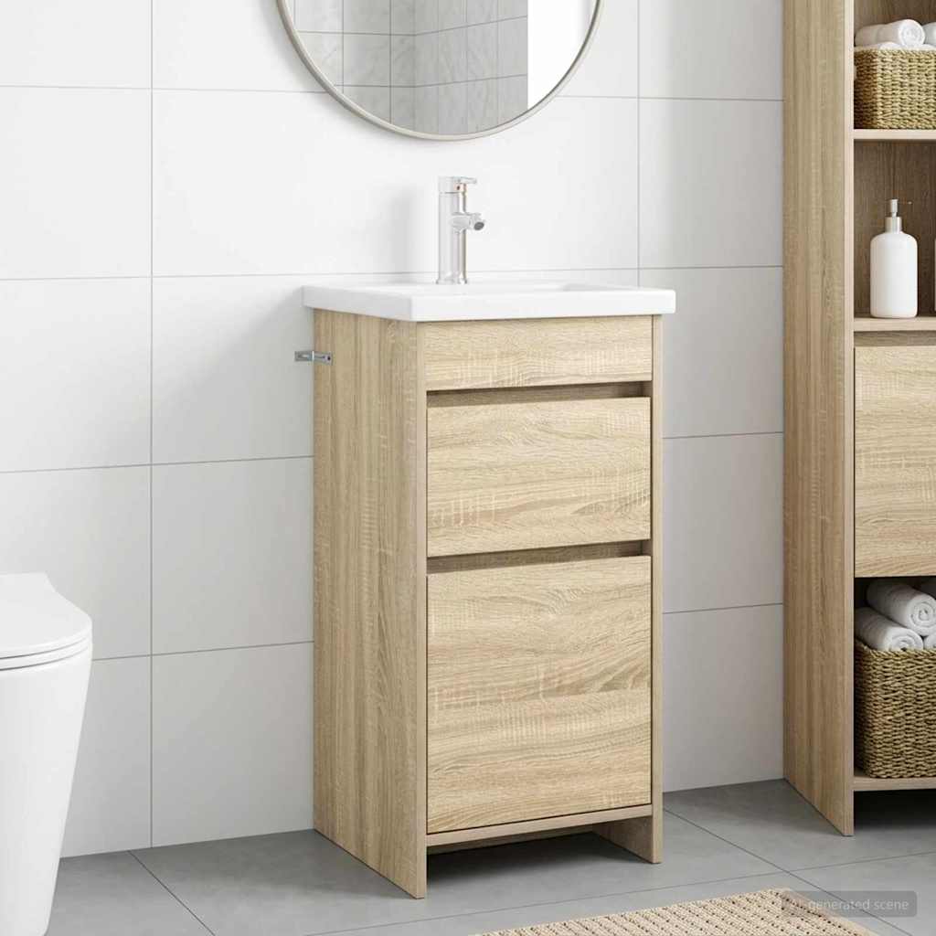 Badrumsspegel med handfat Sonoma-ek 42 x 40 x 84,5 cm