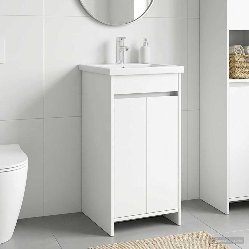 Badrumsspegel med handfat Vit 42 x 40 x 84,5 cm Konstruerat trä