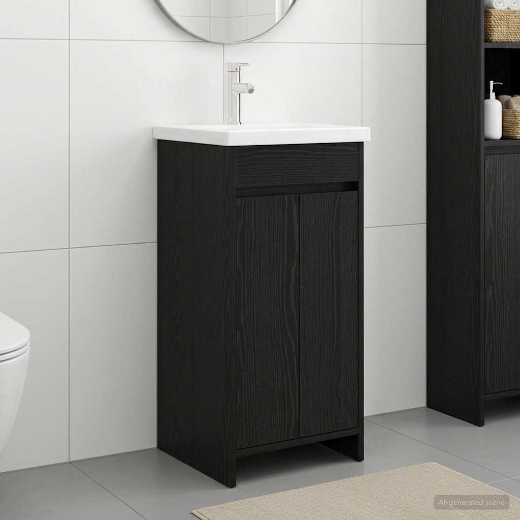 Badrumsspegel med handfat Svart ek 42 x 40 x 84,5 cm