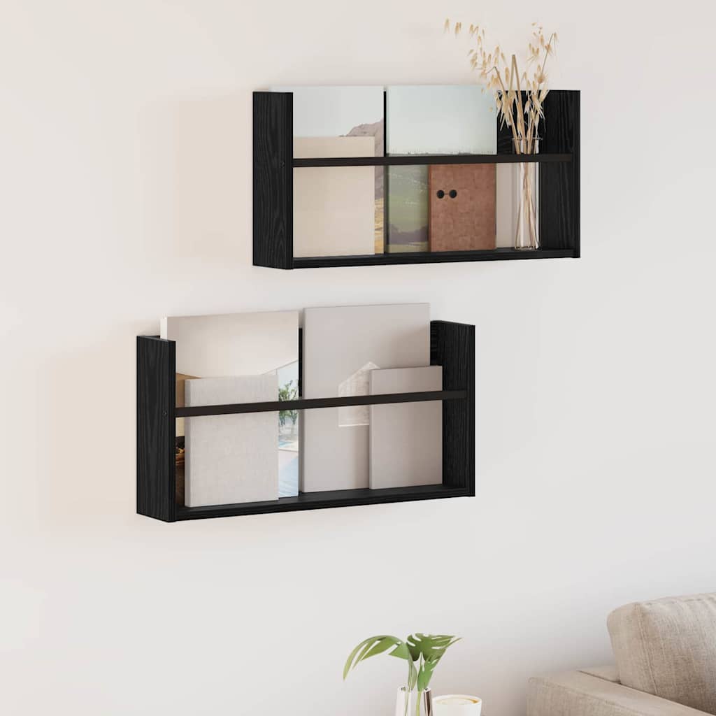 Tidningshylla 2 st Svart Ek 60 x 12 x 30 cm Konstruerat trä