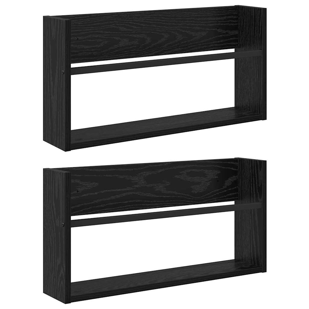 Tidningshylla 2 st Svart Ek 60 x 12 x 30 cm Konstruerat trä
